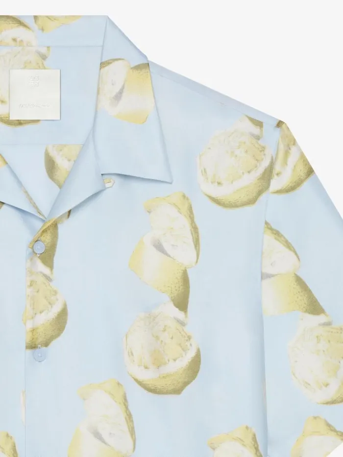 Shirt In Silk With Lemon Print Blueyellow Men Givenchy Shirts