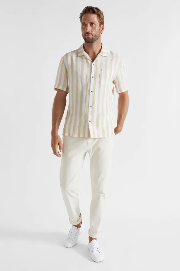 Shirts Man Seed Heritage Pool Stripe Linen Shirt Sand Bold Stripe