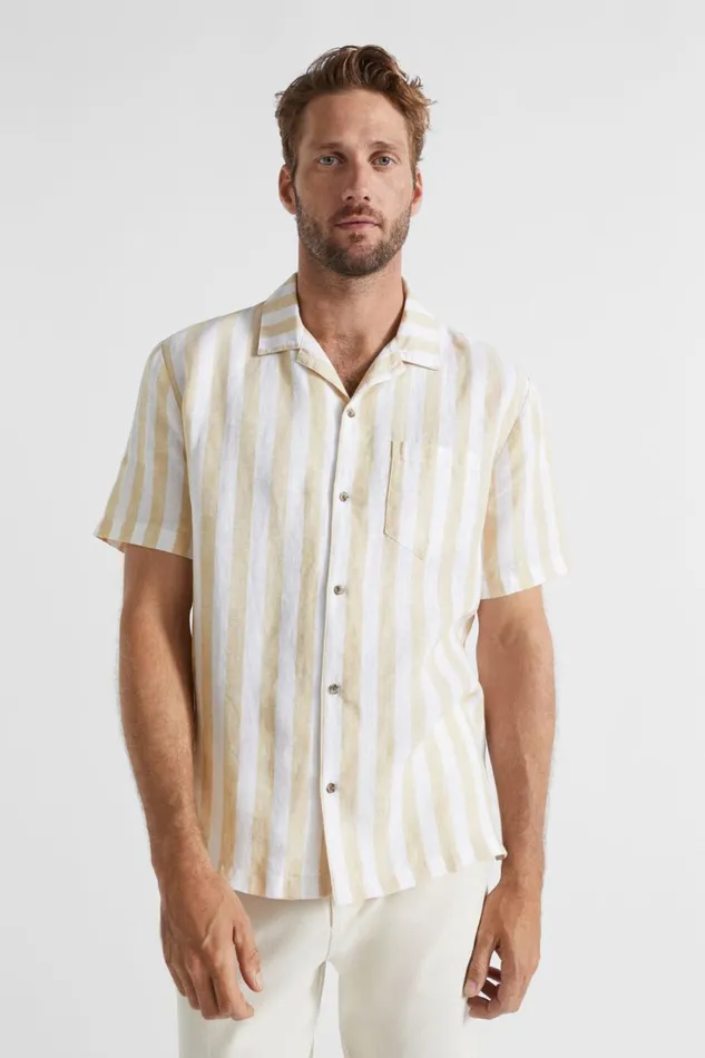 Shirts Man Seed Heritage Pool Stripe Linen Shirt Sand Bold Stripe