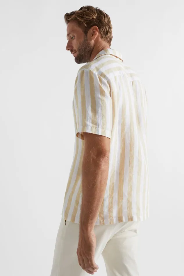 Shirts Man Seed Heritage Pool Stripe Linen Shirt Sand Bold Stripe