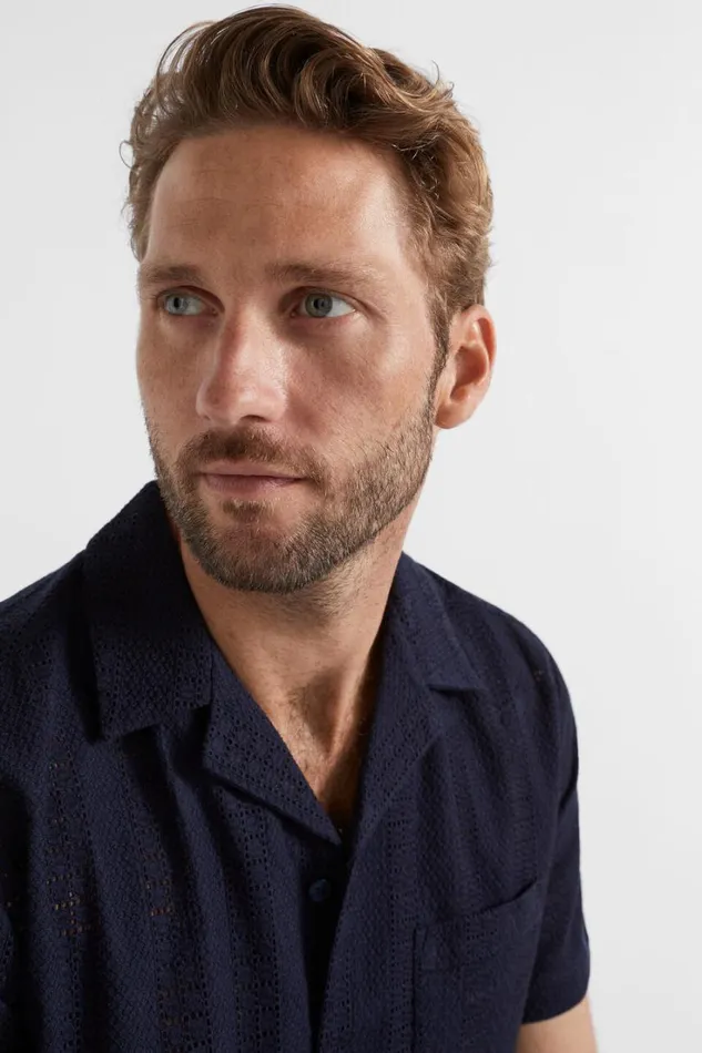 Shirts Man Seed Heritage Textured Woven Shirt Midnight Blue