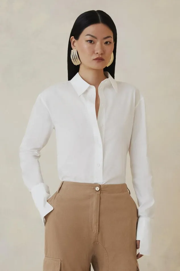 Shirts Women Karen Millen The Founder Cotton Poplin Woven Shirt White
