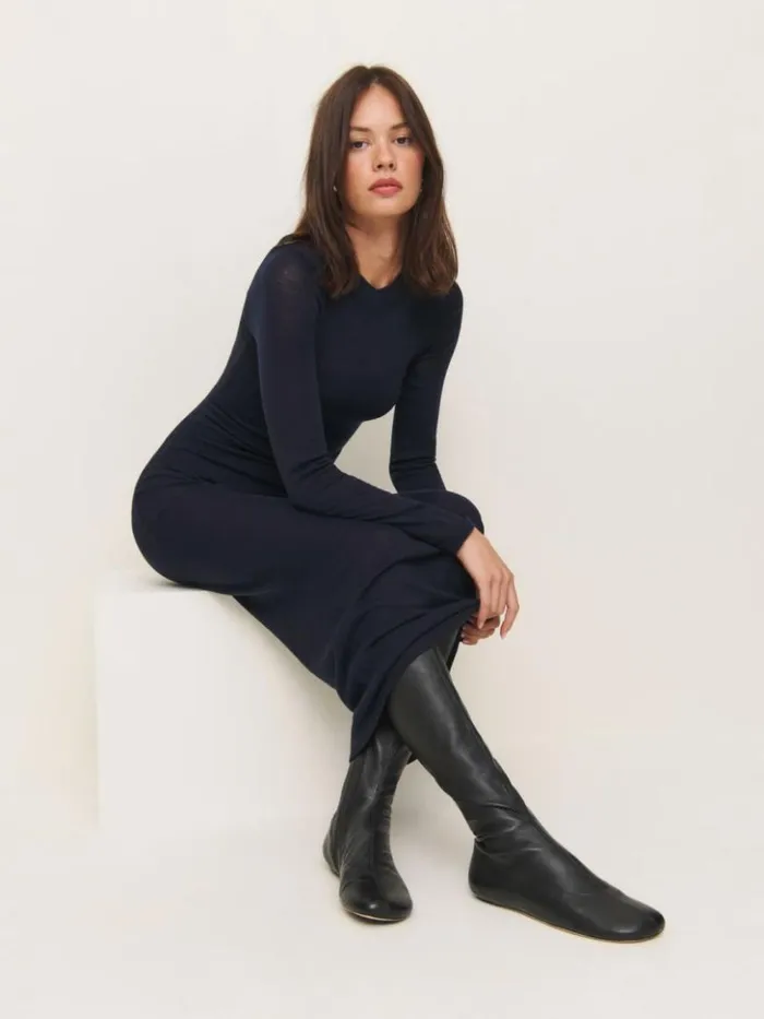 Shoes The Reformation Bradshaw Knee High Boot Black Stretch Leather