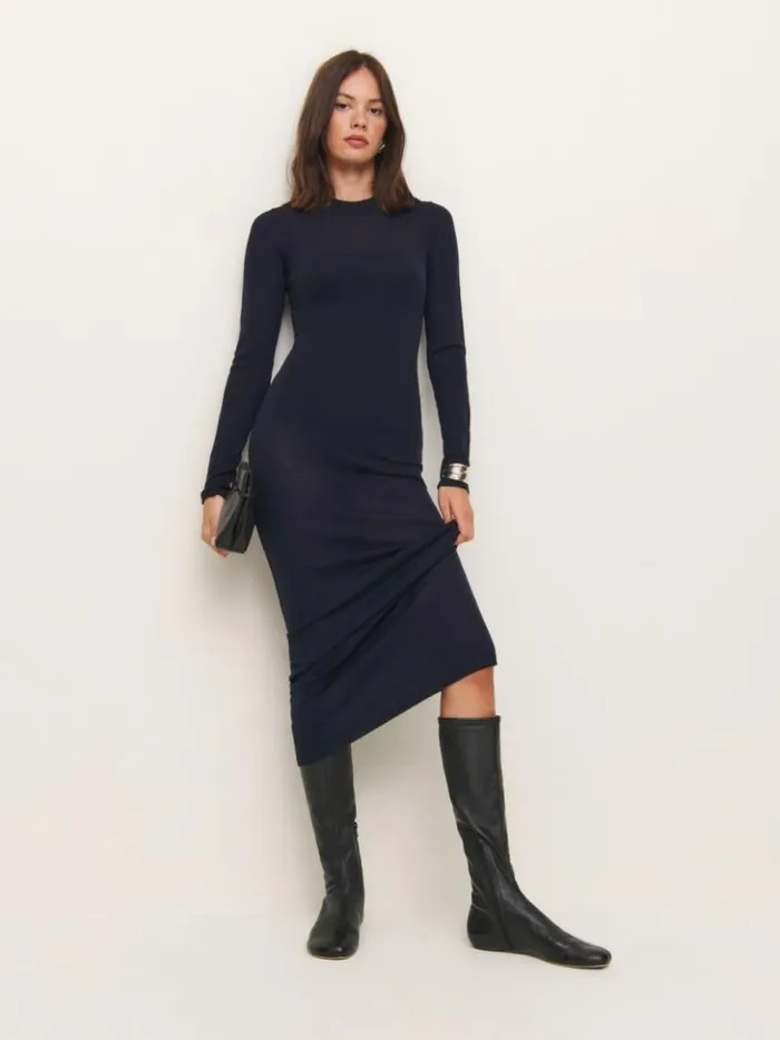 Shoes The Reformation Bradshaw Knee High Boot Black Stretch Leather