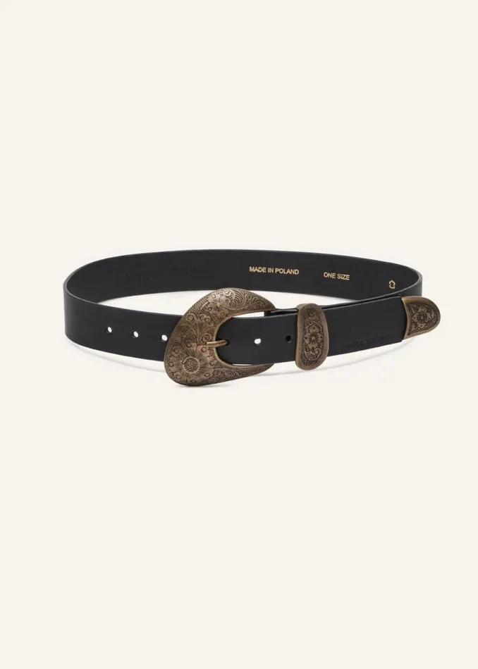 Shop Magda Butrym Accessories Bronze Asymmetrical Buckle Belt In Black Leather Shop Magda Butrym Accessories Bronze Asymmetrical Buckle Belt In Black Leather