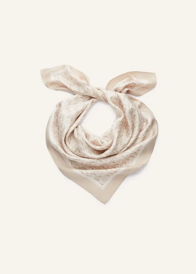 Shop Magda Butrym Accessories Logo Print Silk Scarf In Camel Shop Magda Butrym Accessories Logo Print Silk Scarf In Camel