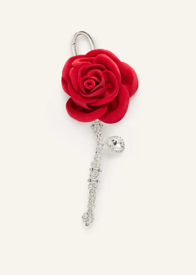 Shop Magda Butrym Accessories Velvet Rose Keychain In Silver