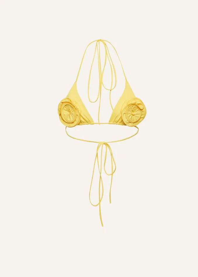 Shop Magda Butrym Beachwear Floral Strappy Triangle Bikini Top In Yellow