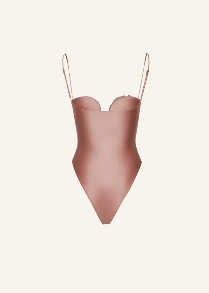 Shop Magda Butrym Beachwear Flower Bustier Swimsuit In Metallic Blush Shop Magda Butrym Beachwear Flower Bustier Swimsuit In Metallic Blush