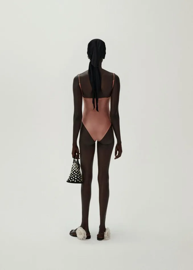 Shop Magda Butrym Beachwear Flower Bustier Swimsuit In Metallic Blush Shop Magda Butrym Beachwear Flower Bustier Swimsuit In Metallic Blush