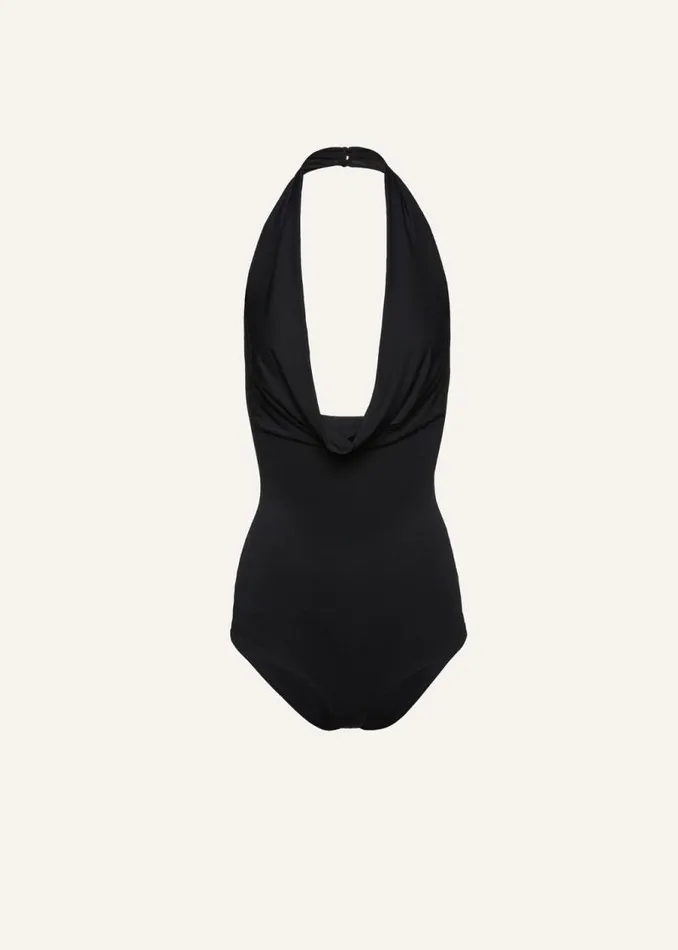 Shop Magda Butrym Bodysuits Cowl Neck Halter Bodysuit In Black
