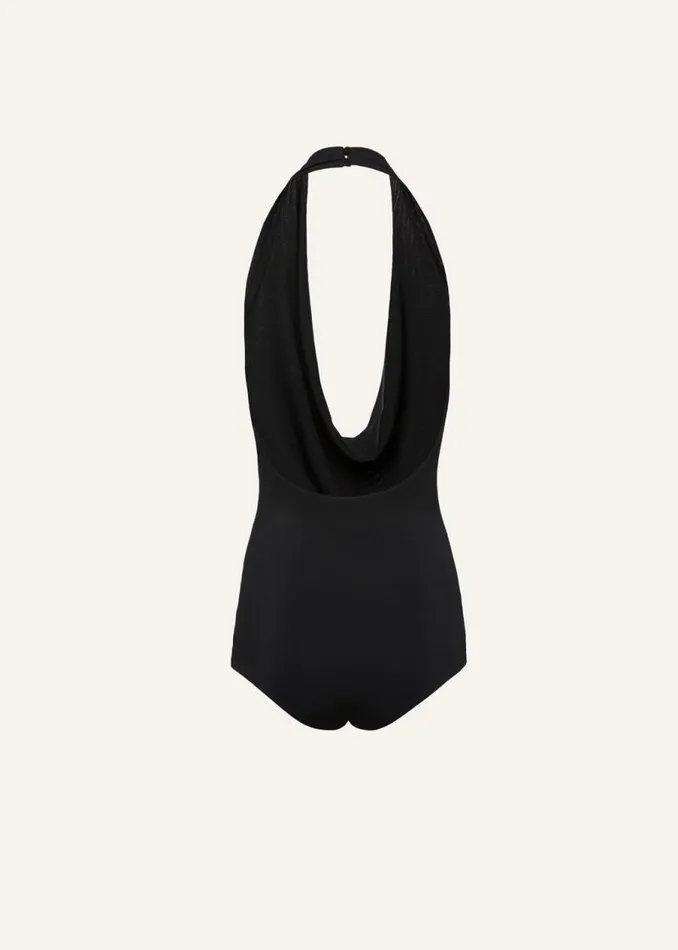 Shop Magda Butrym Bodysuits Cowl Neck Halter Bodysuit In Black Shop Magda Butrym Bodysuits Cowl Neck Halter Bodysuit In Black