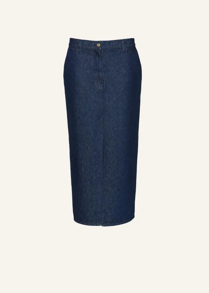 Shop Magda Butrym Denim Long Denim Skirt In Indigo