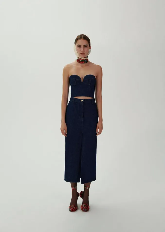 Shop Magda Butrym Denim Long Denim Skirt In Indigo Shop Magda Butrym Denim Long Denim Skirt In Indigo