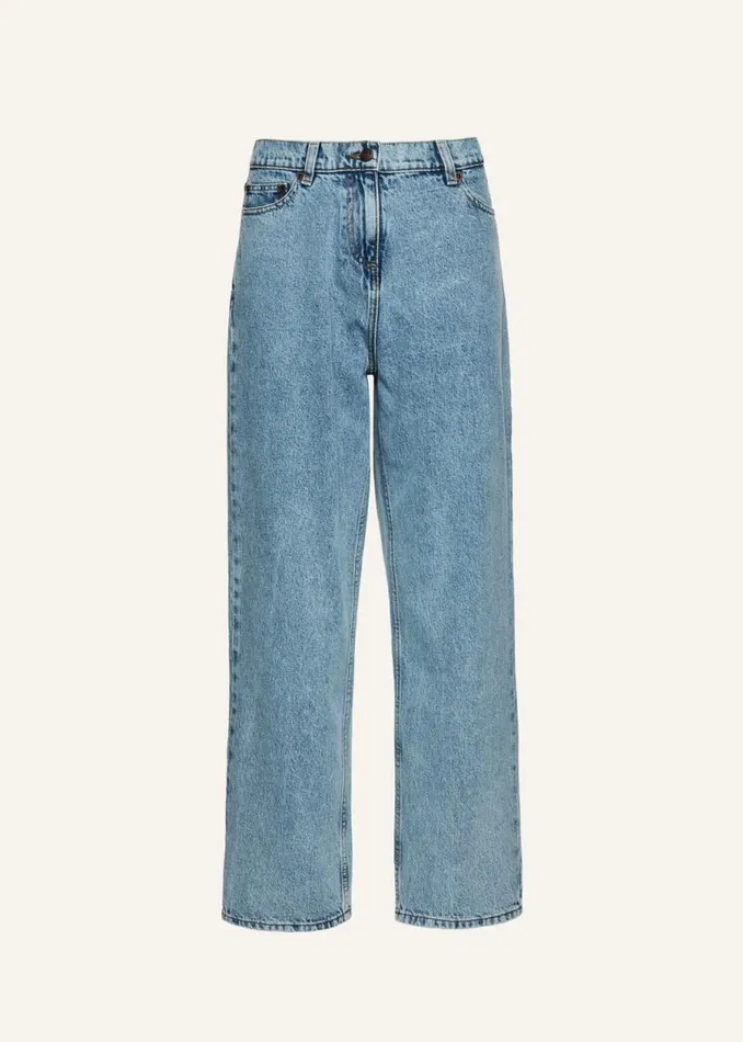 Shop Magda Butrym Denim Loose Leg Denim Pants In Faded Blue