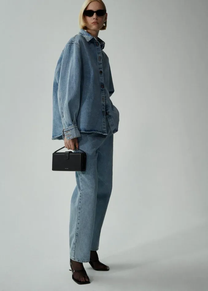 Shop Magda Butrym Denim Loose Leg Denim Pants In Faded Blue Shop Magda Butrym Denim Loose Leg Denim Pants In Faded Blue