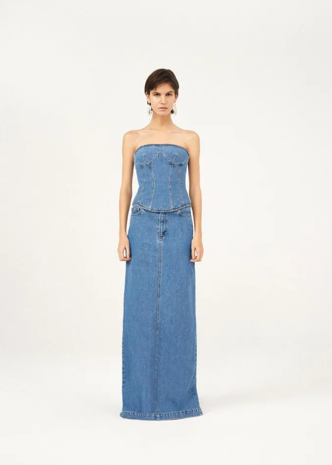Shop Magda Butrym Denim Split Back Denim Maxi Skirt In Blue Shop Magda Butrym Denim Split Back Denim Maxi Skirt In Blue