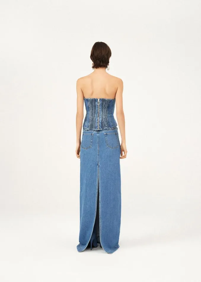 Shop Magda Butrym Denim Split Back Denim Maxi Skirt In Blue Shop Magda Butrym Denim Split Back Denim Maxi Skirt In Blue