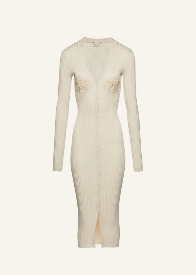 Shop Magda Butrym Dresses Crochet Bra Cardigan Dress In Cream