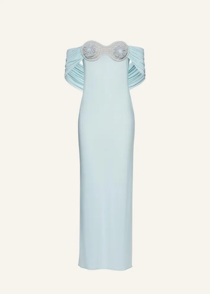 Shop Magda Butrym Dresses Crochet Bra Wrap Dress In Blue