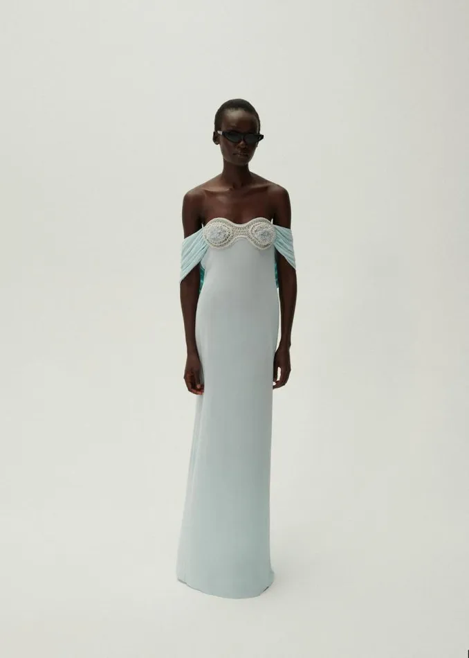 Shop Magda Butrym Dresses Crochet Bra Wrap Dress In Blue Shop Magda Butrym Dresses Crochet Bra Wrap Dress In Blue