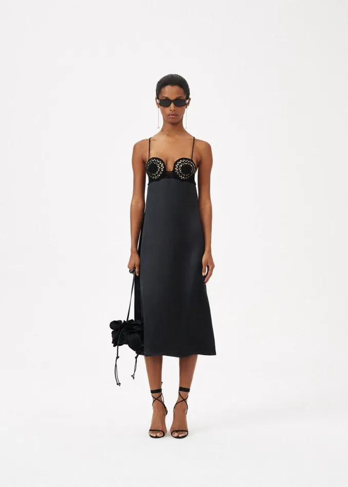 Shop Magda Butrym Dresses Crochet Bustier Midi Dress In Black Shop Magda Butrym Dresses Crochet Bustier Midi Dress In Black
