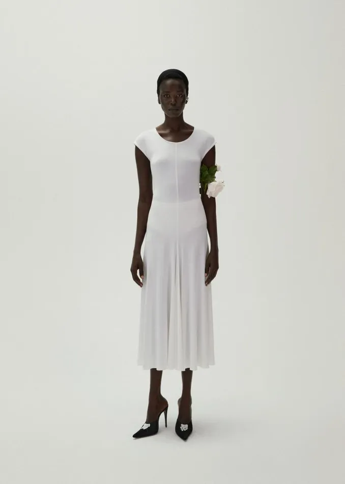 Shop Magda Butrym Dresses Drop Waist Jersey Dress In White Shop Magda Butrym Dresses Drop Waist Jersey Dress In White