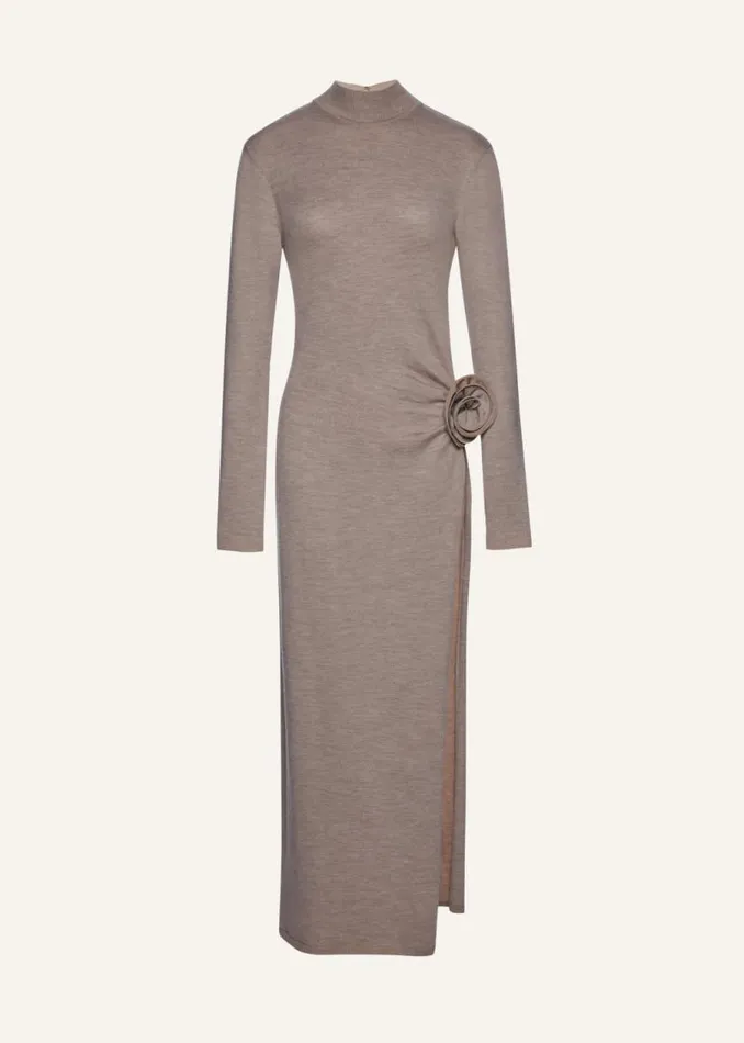 Shop Magda Butrym Dresses High Neck Knit Maxi Dress In Beige