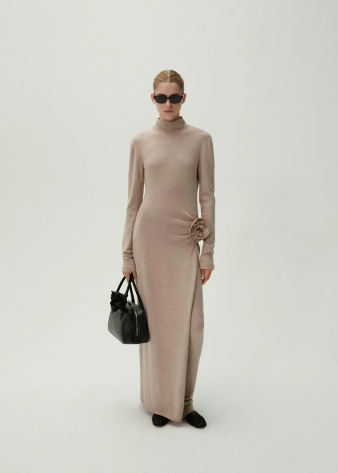 Shop Magda Butrym Dresses High Neck Knit Maxi Dress In Beige Shop Magda Butrym Dresses High Neck Knit Maxi Dress In Beige