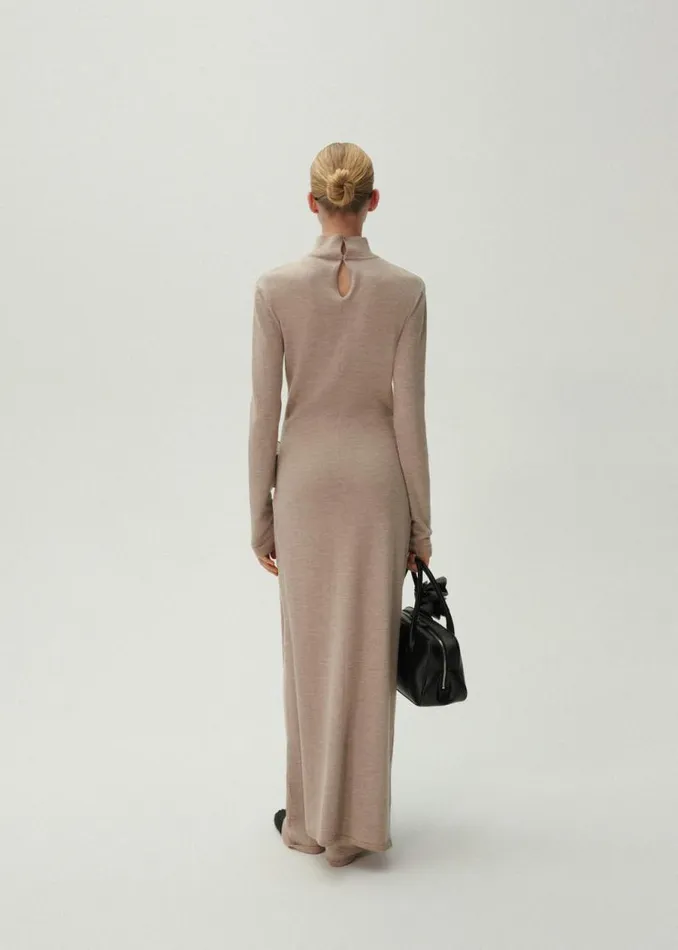 Shop Magda Butrym Dresses High Neck Knit Maxi Dress In Beige Shop Magda Butrym Dresses High Neck Knit Maxi Dress In Beige