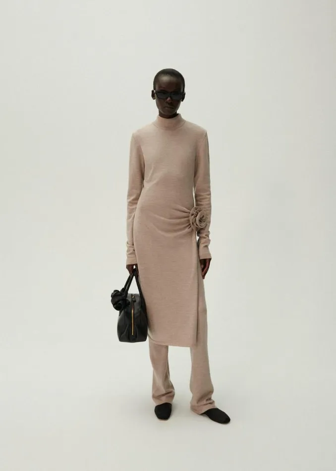 Shop Magda Butrym Dresses High Neck Knit Midi Dress In Beige Shop Magda Butrym Dresses High Neck Knit Midi Dress In Beige