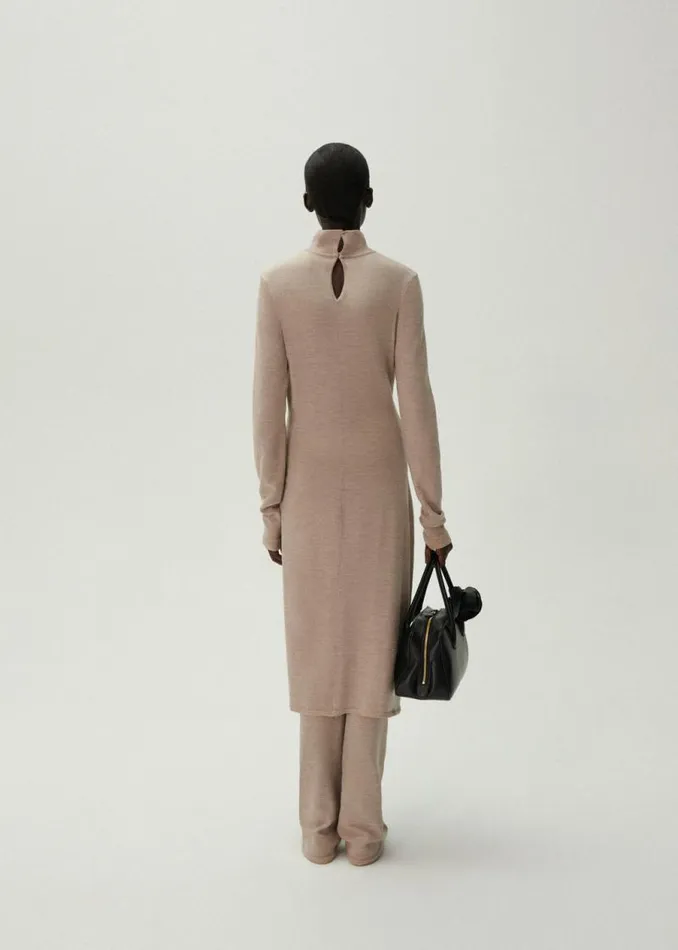 Shop Magda Butrym Dresses High Neck Knit Midi Dress In Beige Shop Magda Butrym Dresses High Neck Knit Midi Dress In Beige
