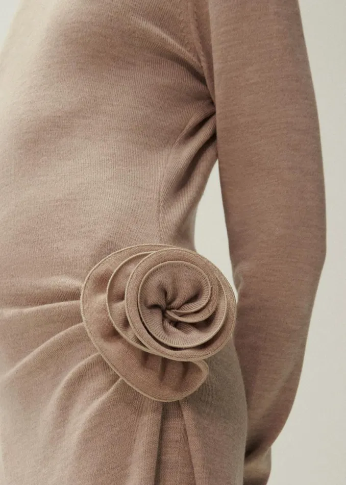 Shop Magda Butrym Dresses High Neck Knit Midi Dress In Beige Shop Magda Butrym Dresses High Neck Knit Midi Dress In Beige
