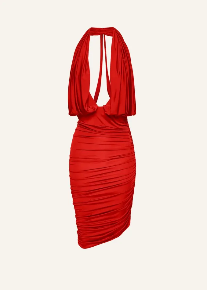 Shop Magda Butrym Dresses Plunge Halter Jersey Midi Dress In Red