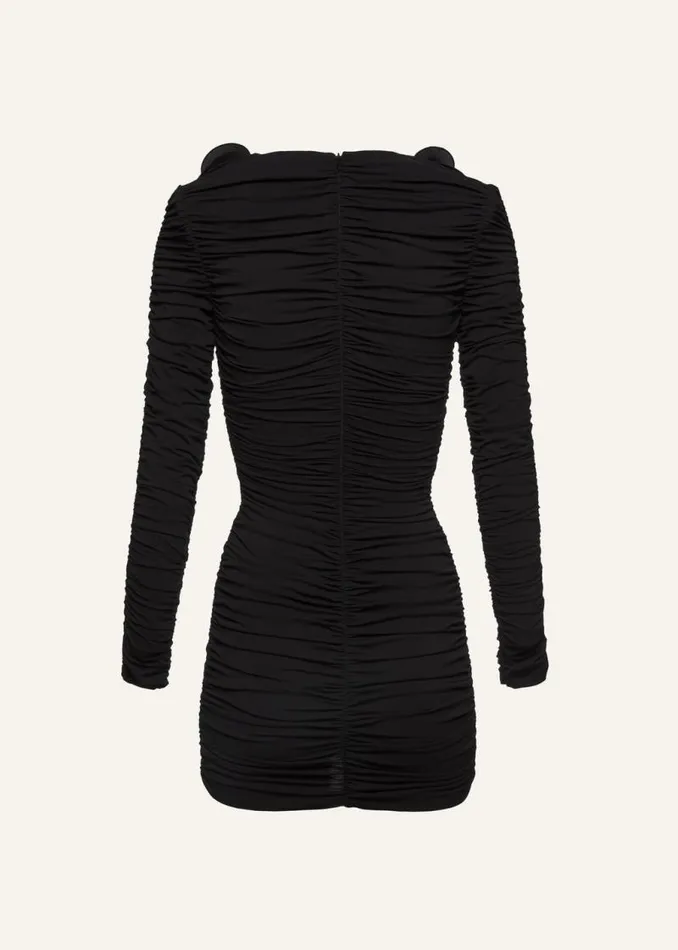 Shop Magda Butrym Dresses Ruched Ruffle V Neck Mini Dress In Black Shop Magda Butrym Dresses Ruched Ruffle V Neck Mini Dress In Black