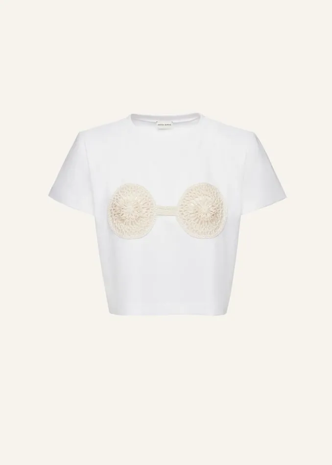 Shop Magda Butrym Essentials Crochet Bra Tshirt In White