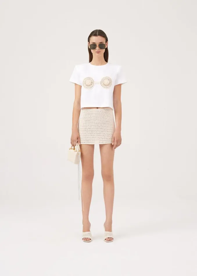 Shop Magda Butrym Essentials Crochet Bra Tshirt In White Shop Magda Butrym Essentials Crochet Bra Tshirt In White