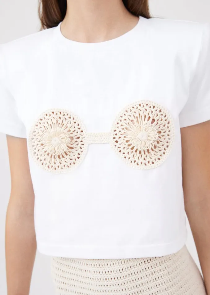 Shop Magda Butrym Essentials Crochet Bra Tshirt In White Shop Magda Butrym Essentials Crochet Bra Tshirt In White