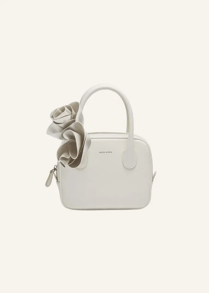 Shop Magda Butrym Handbags Brigitte Square Bag In Cream Leather And Silver