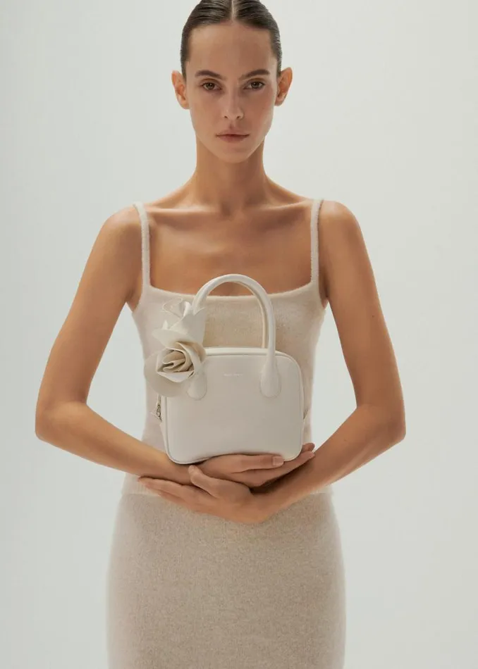 Shop Magda Butrym Handbags Brigitte Square Bag In Cream Leather And Silver Shop Magda Butrym Handbags Brigitte Square Bag In Cream Leather And Silver