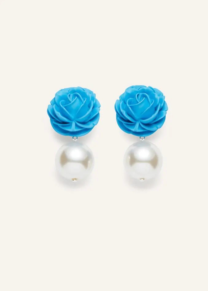 Shop Magda Butrym Jewelry Rose Pearl Earrings In Cobalt Blue