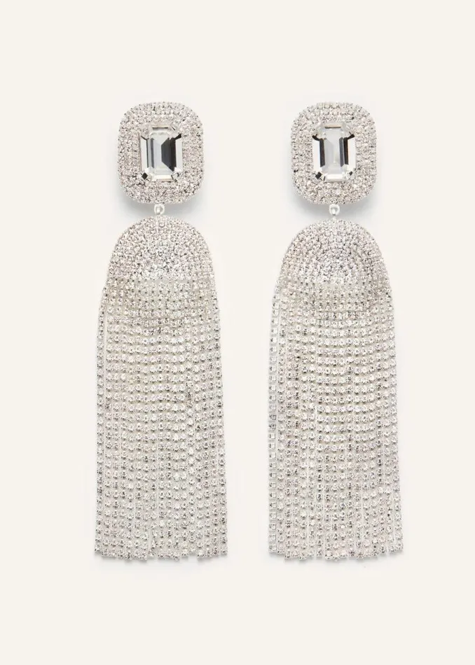 Shop Magda Butrym Jewelry Square Crystal Tassel Earrings In Silver