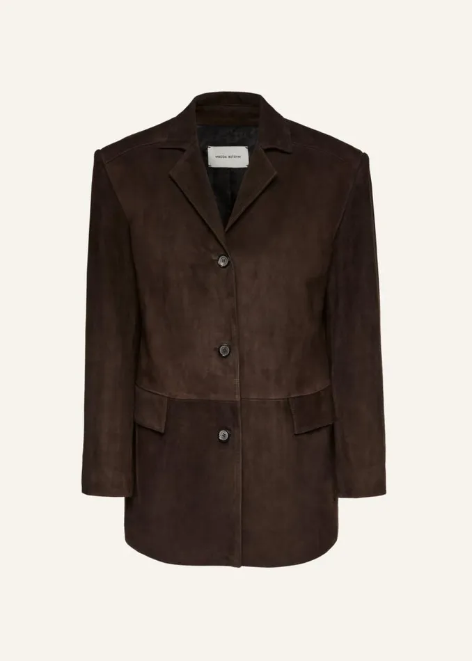 Shop Magda Butrym Leather And Shearling Suede Car Jacket In Brown