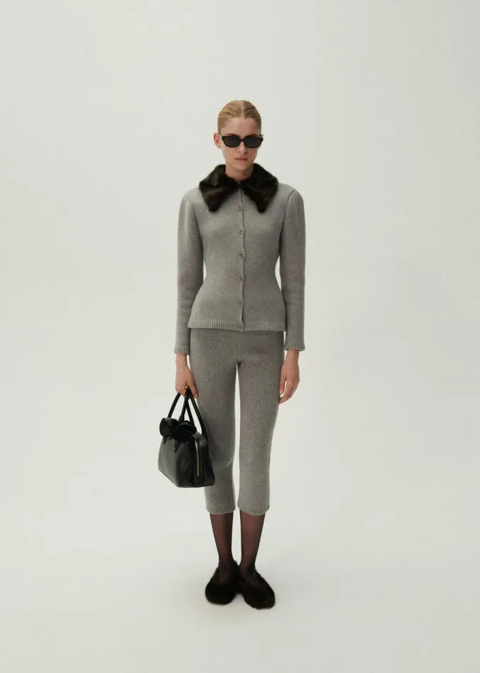 Shop Magda Butrym Pants Cropped Knitwear Leggings In Light Grey Shop Magda Butrym Pants Cropped Knitwear Leggings In Light Grey