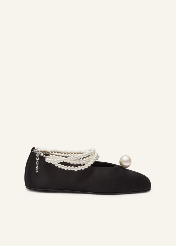 Shop Magda Butrym Shoes Mother Of Pearl Ballet Flats In Black Satin
