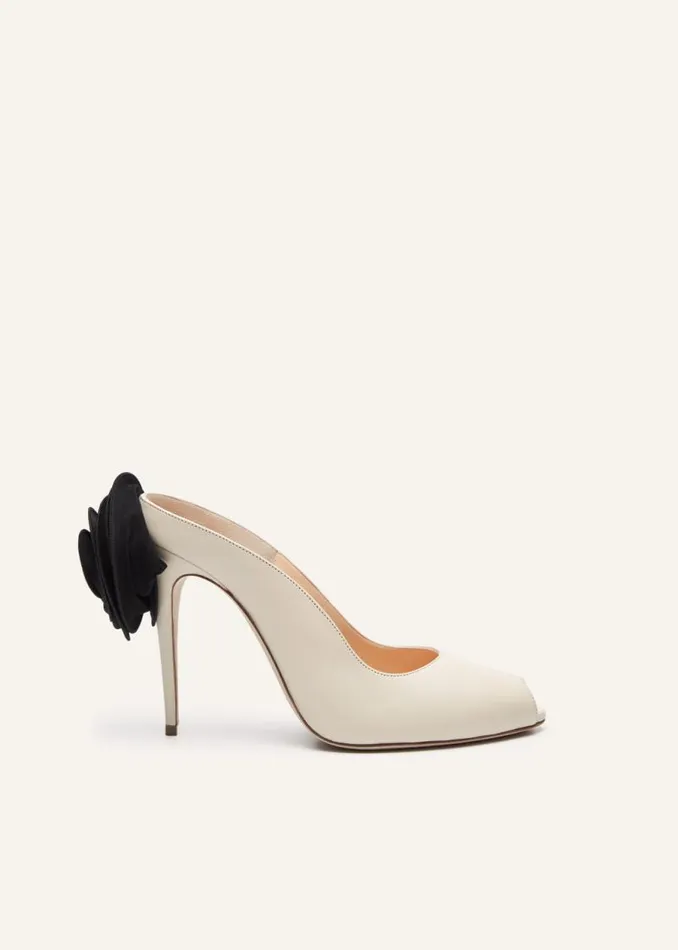Shop Magda Butrym Shoes Peep Toe Mules In Cream Satin