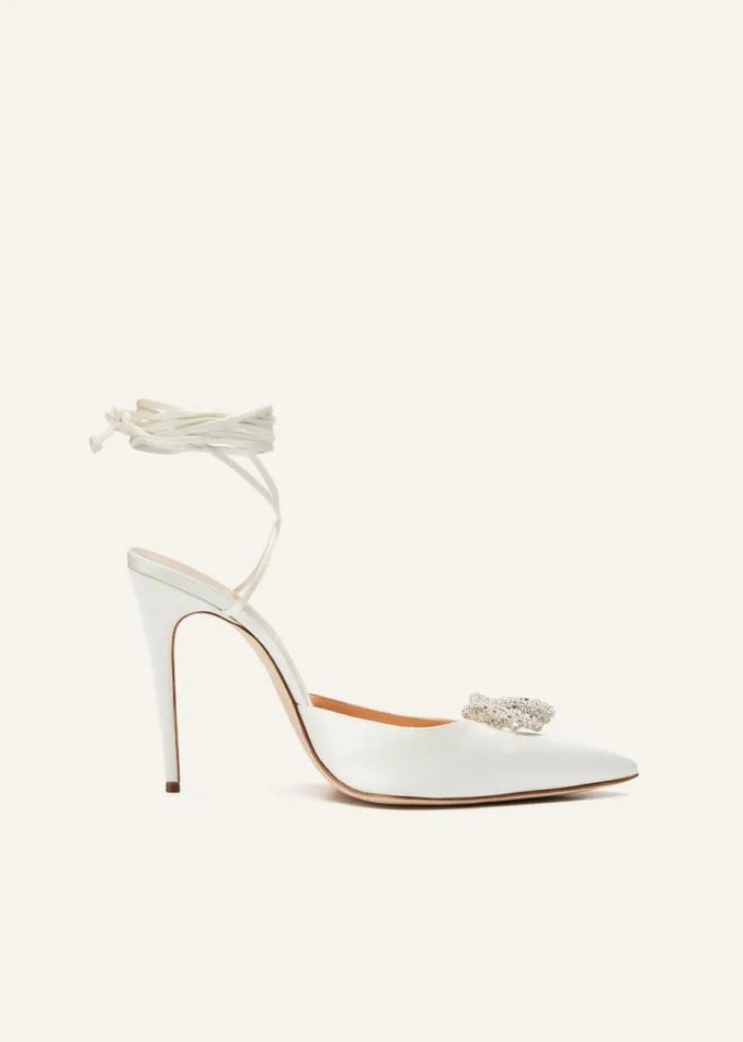 Shop Magda Butrym Shoes Pointedtoe Satin Mule Wrap Pumps In Cream