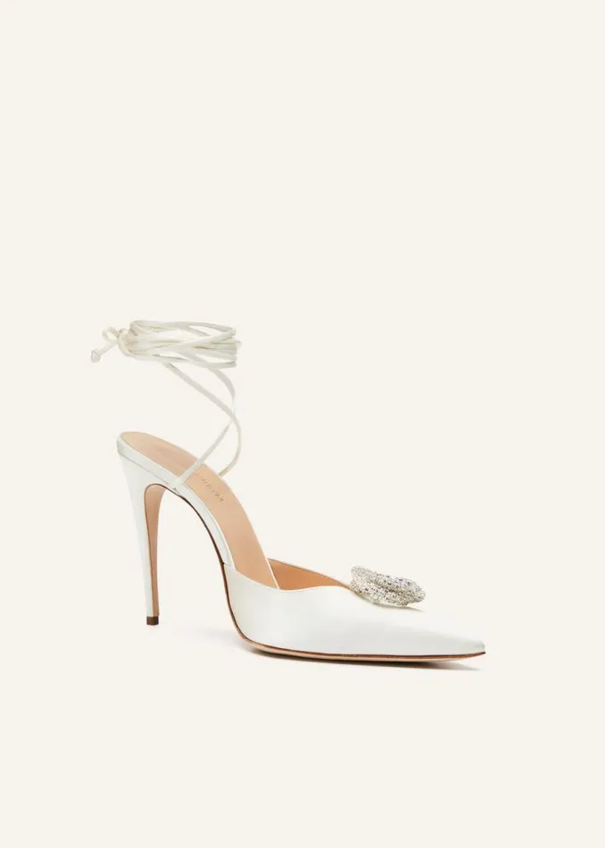 Shop Magda Butrym Shoes Pointedtoe Satin Mule Wrap Pumps In Cream Shop Magda Butrym Shoes Pointedtoe Satin Mule Wrap Pumps In Cream