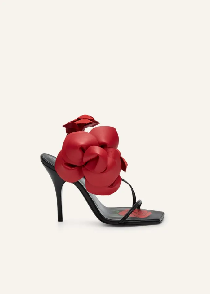 Shop Magda Butrym Shoes Rose Appliqu Leather Sandals In Black And Red