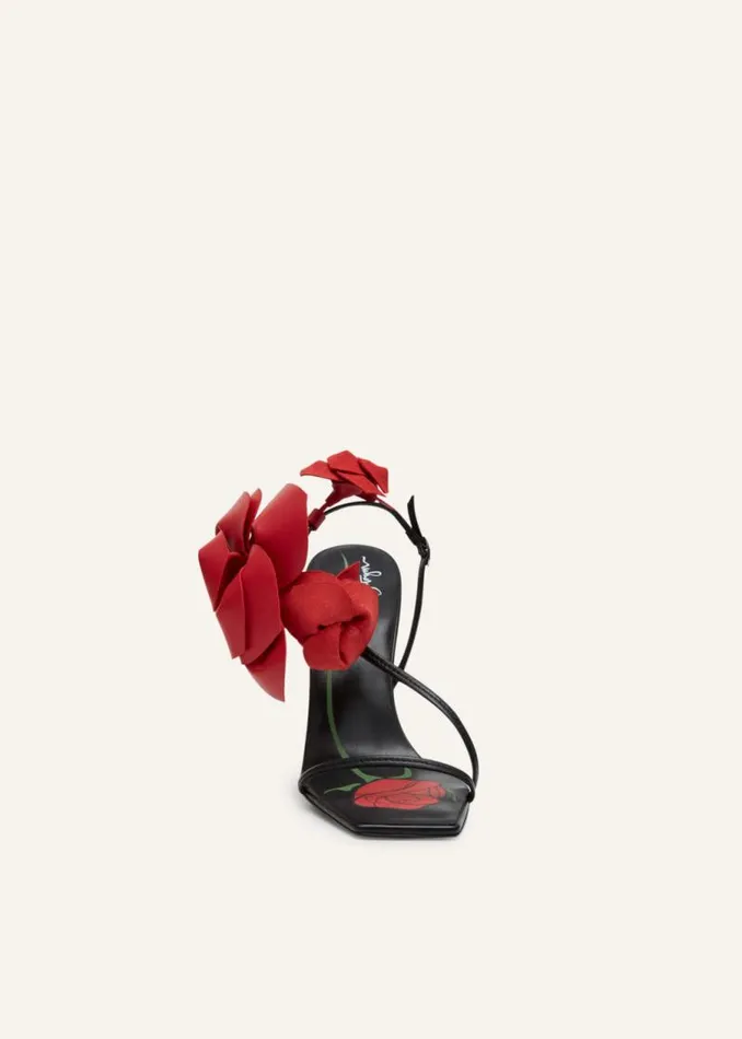 Shop Magda Butrym Shoes Rose Appliqu Leather Sandals In Black And Red Shop Magda Butrym Shoes Rose Appliqu Leather Sandals In Black And Red